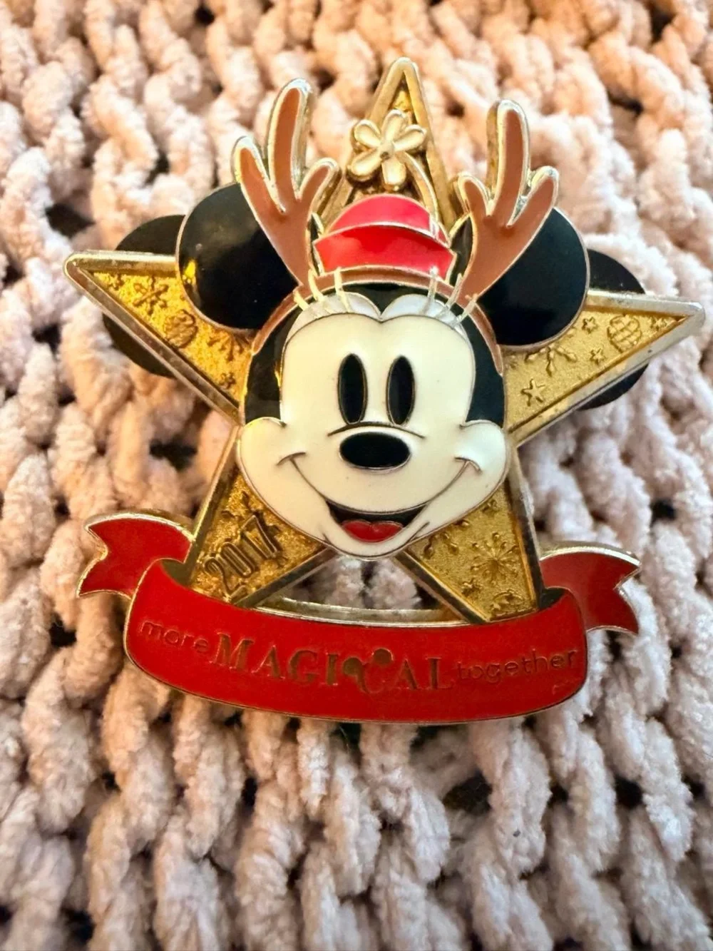 Disney Mickey Mouse Holiday Pin in Red, Gold, Black, White
